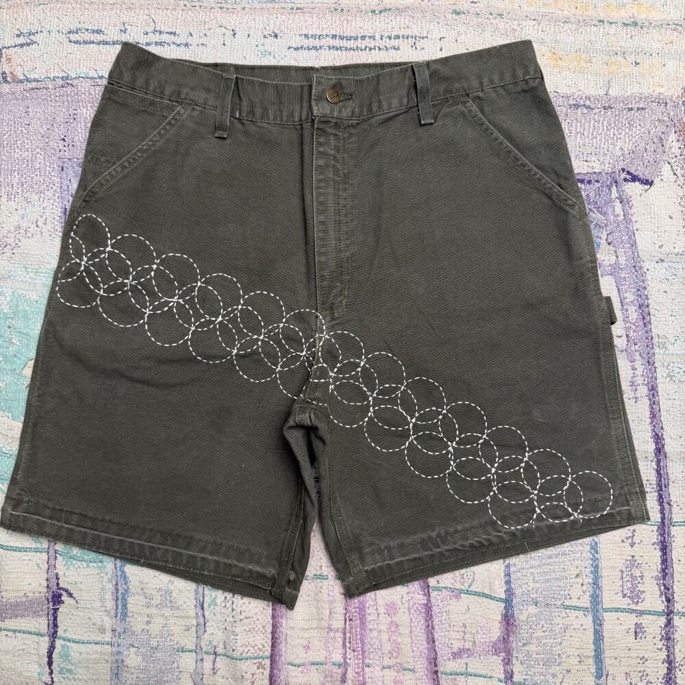 Custom CARHARTT B25 MOS Mens 35 Green Duck Canvas Carpenter Utility Work Shorts